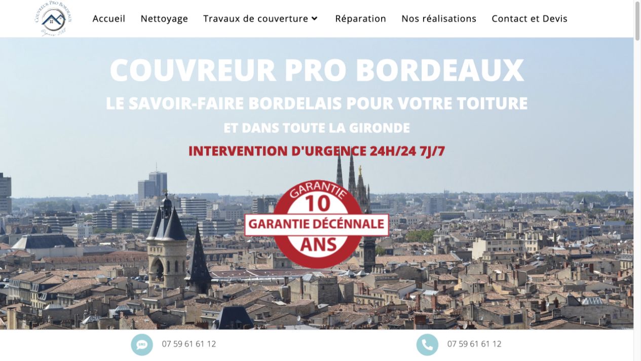 Capture du site de Couvreur Pro Bordeaux