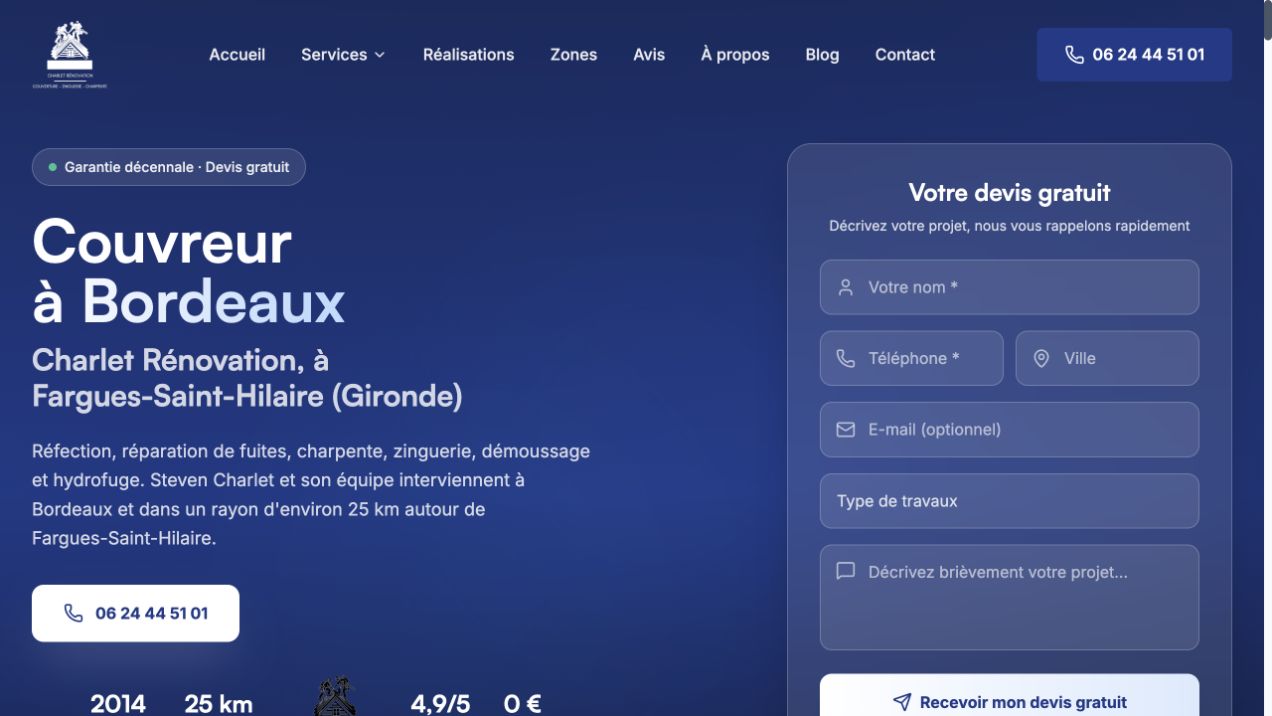 Capture du site de Charlet Rénovation