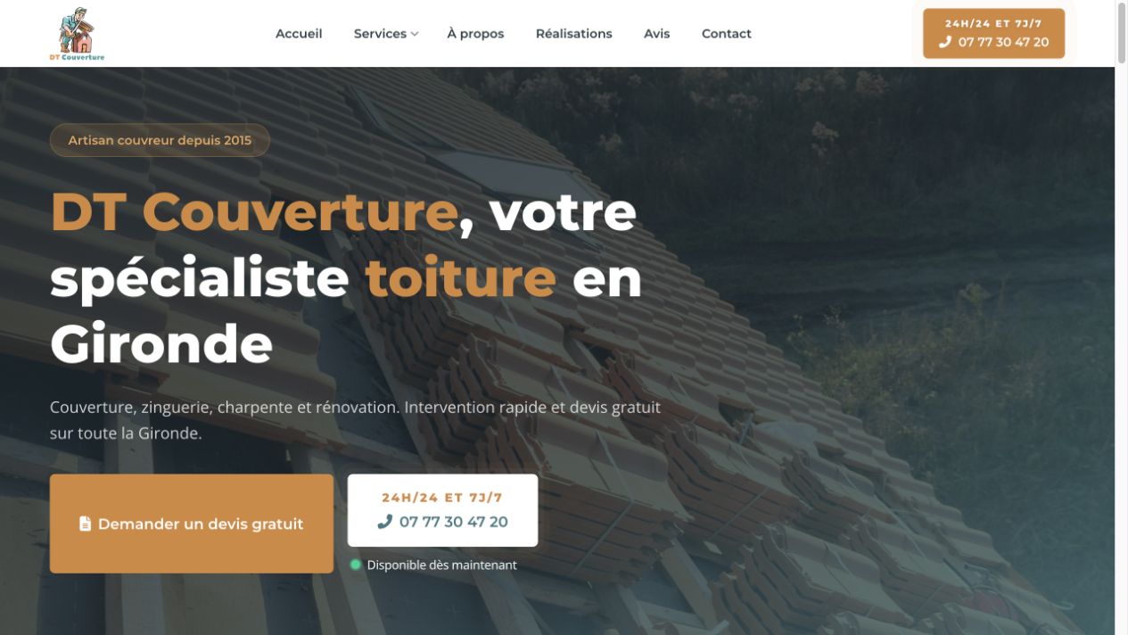 Capture du site de DT Couverture