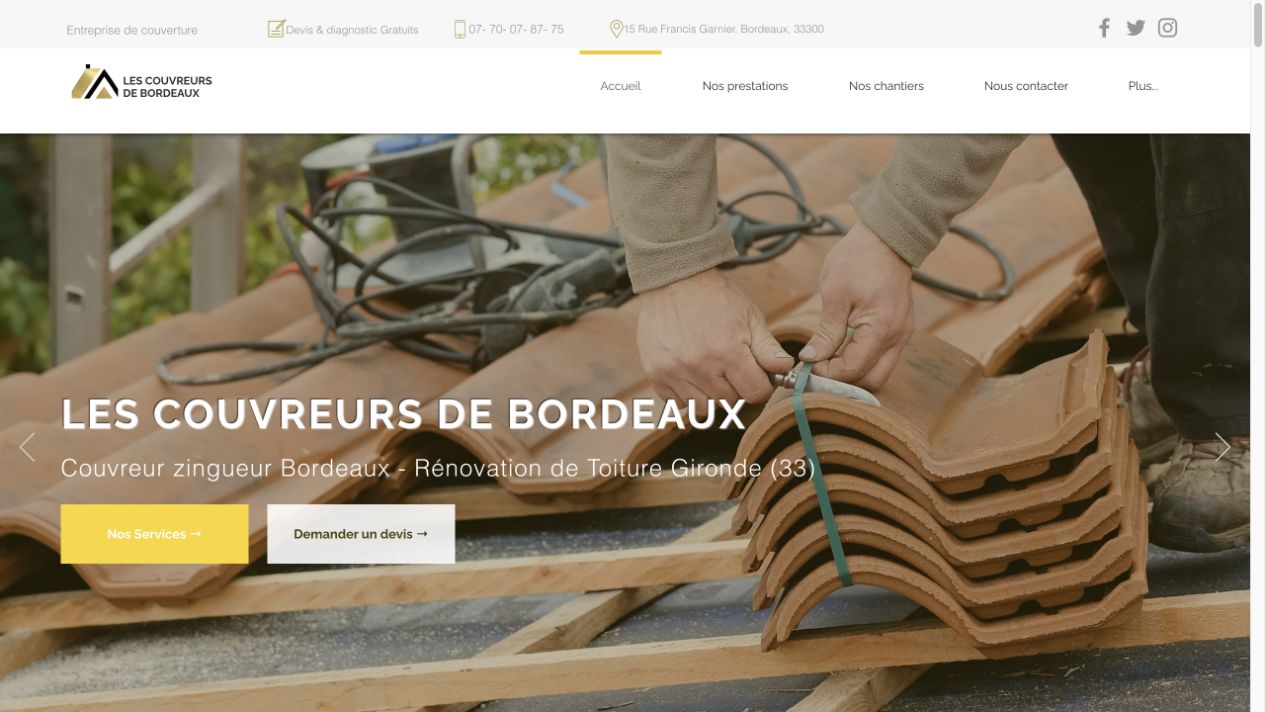 Capture du site de Les Couvreurs de Bordeaux