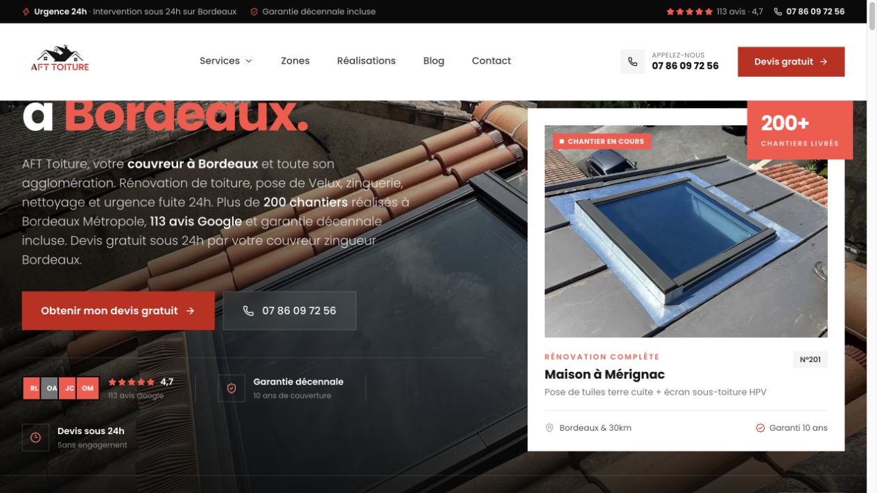 Capture du site de AFT Toiture